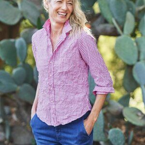Frank & Eileen Multi Pink Gingham Signature Crinkle. Size S